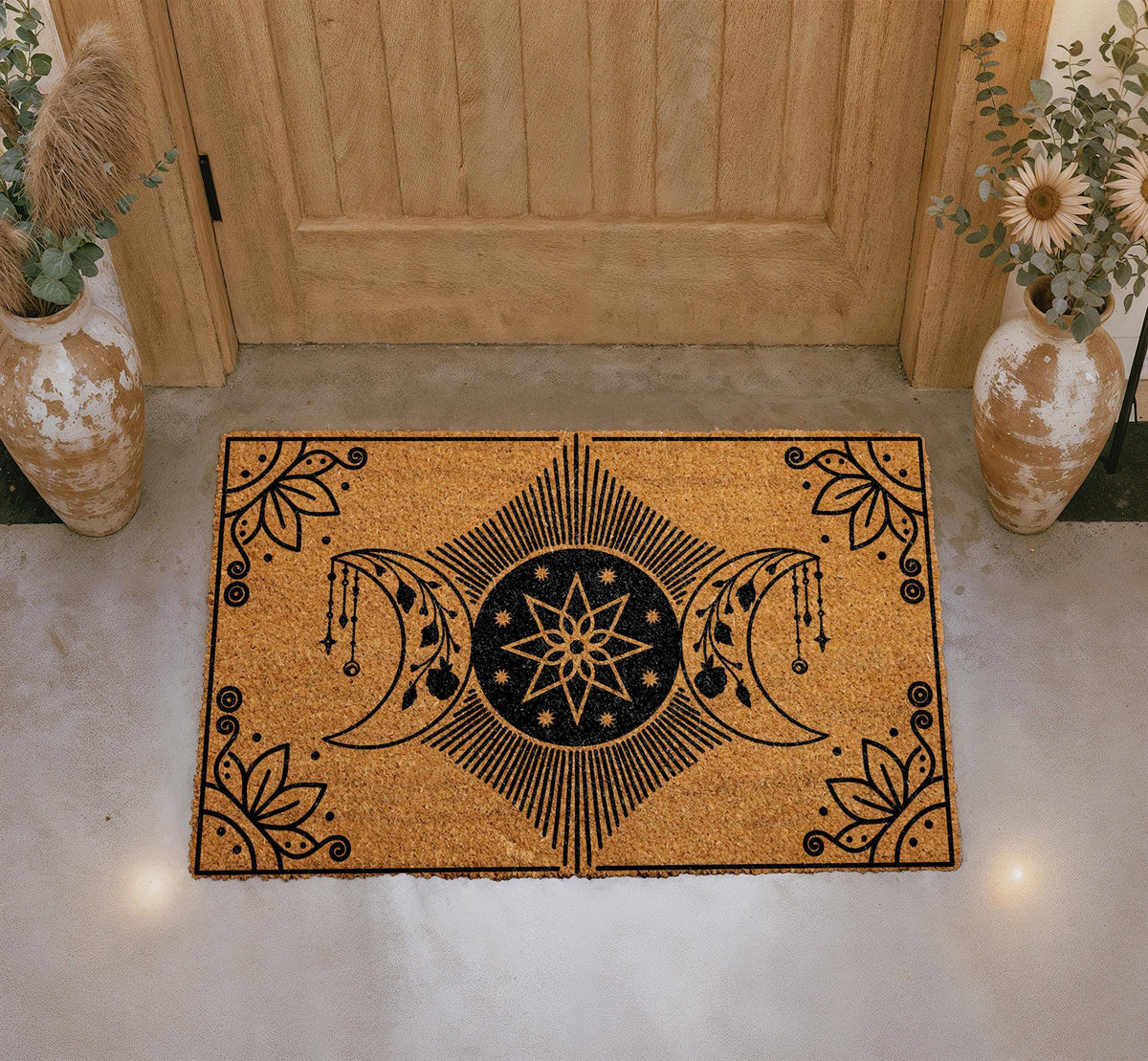 Celestial Moon Phases Doormat, Star Mandala Welcome Mat, Mystical Crescent Moon Door Mat, Magical Outdoor Entry Rug, Spiritual Porch Decor