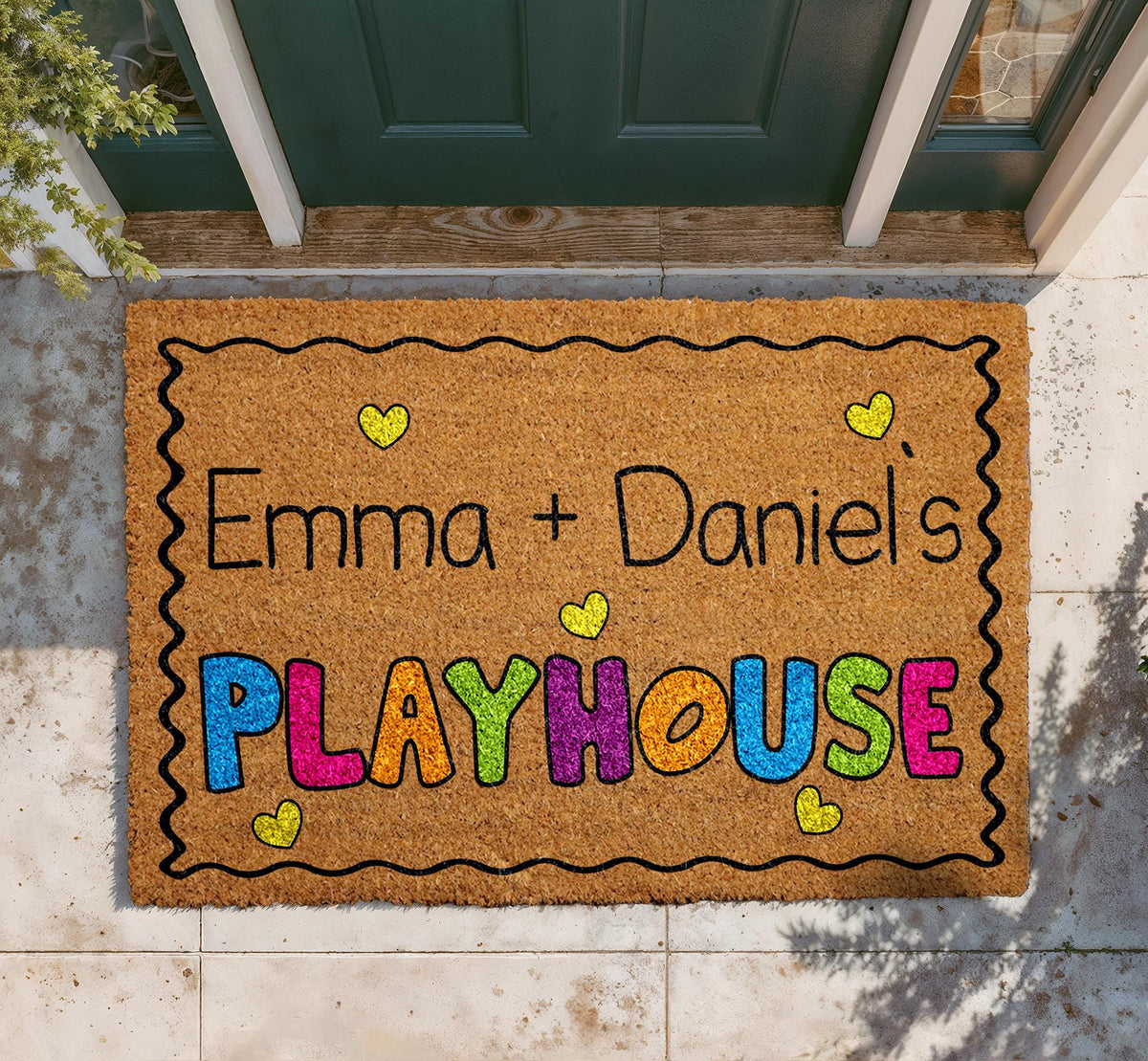 Personalized Kids Playhouse Doormat, Custom Couple Welcome Mat, Colorful Coir Outdoor Mat