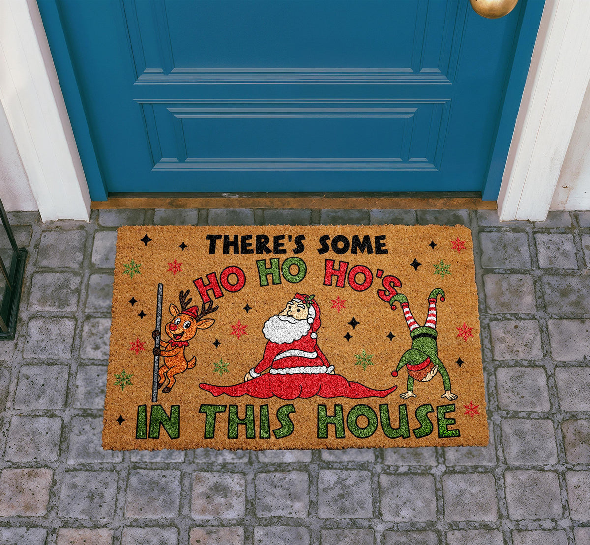 There’s Some Ho Ho Ho’s In This House Doormat, Merry Christmas Welcome Mat, Funny Santa Porch Rug, Seasonal Coir Mat, Festive Entryway Decor