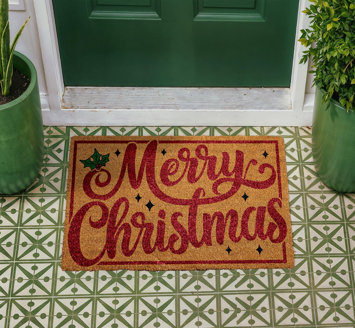 Merry Christmas Coir Doormat, Festive Welcome Mat, Outdoor Entryway Rug
