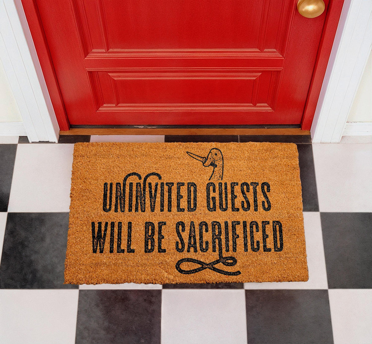 Funny Duck Doormat, Uninvited Guests Will Be Sacrificed Welcome Mat