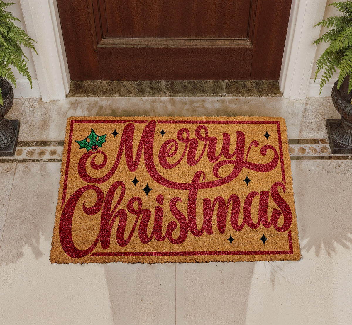 Merry Christmas Coir Doormat, Festive Welcome Mat, Outdoor Entryway Rug