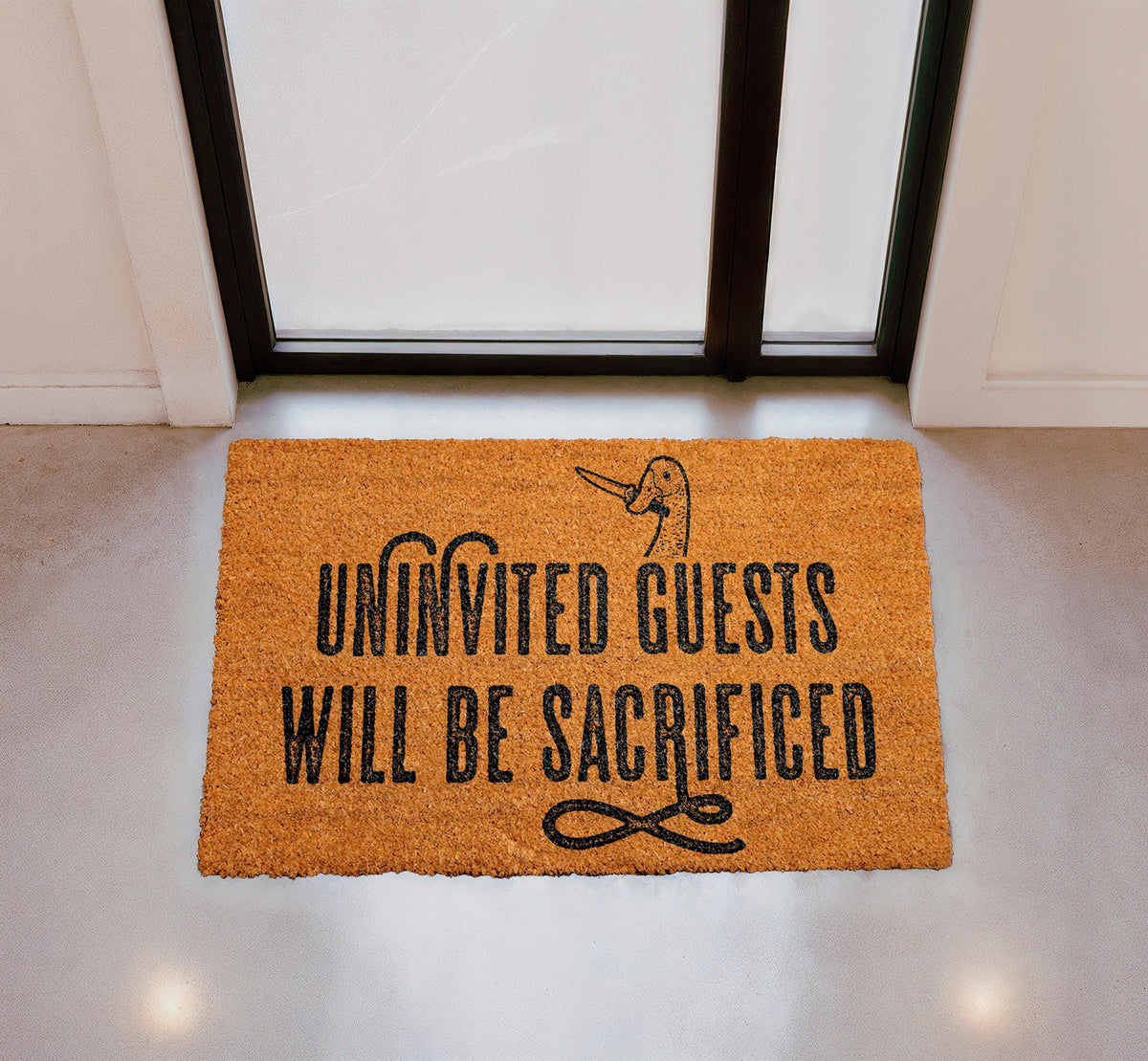 Funny Duck Doormat, Uninvited Guests Will Be Sacrificed Welcome Mat