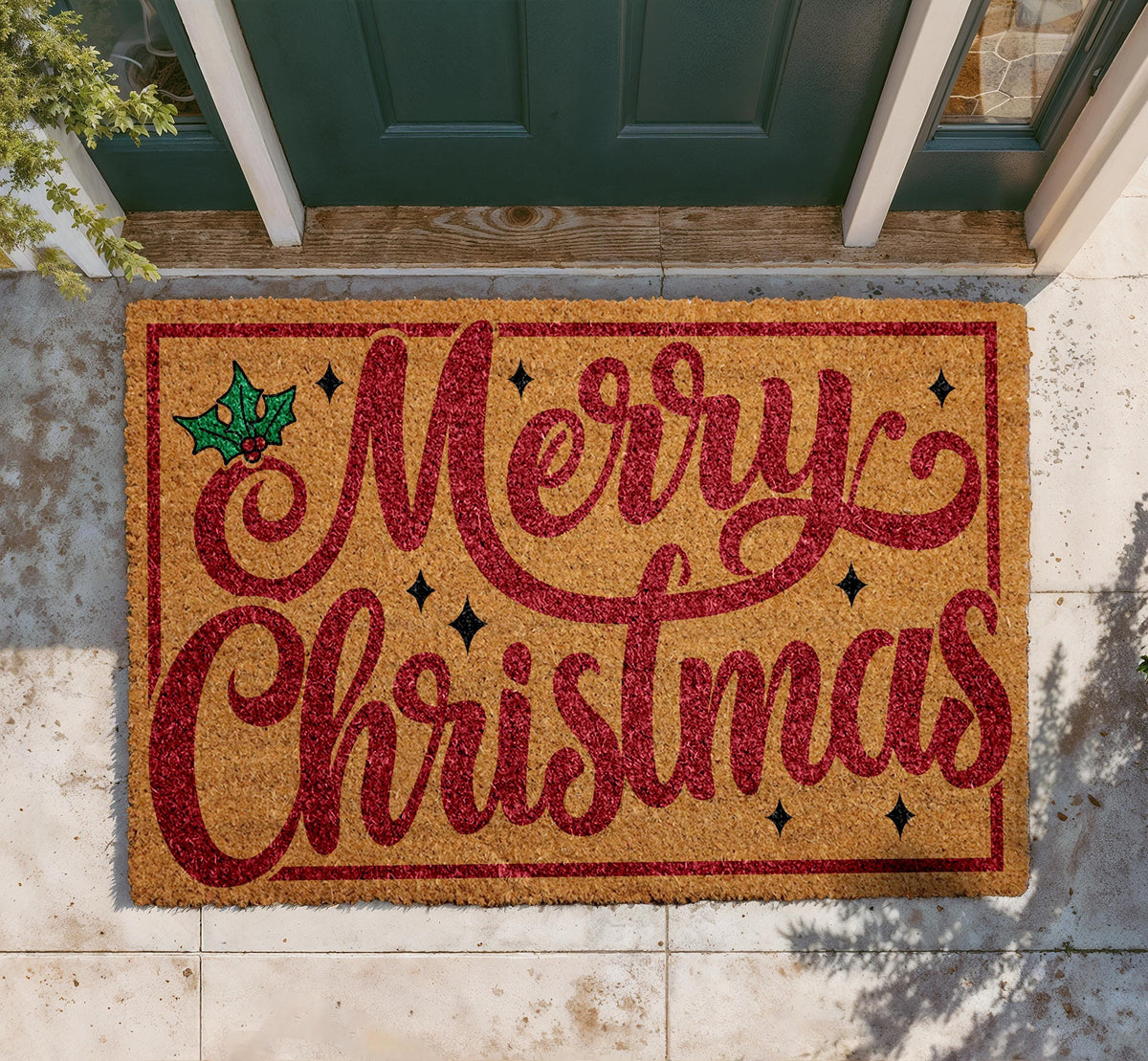Merry Christmas Coir Doormat, Festive Welcome Mat, Outdoor Entryway Rug