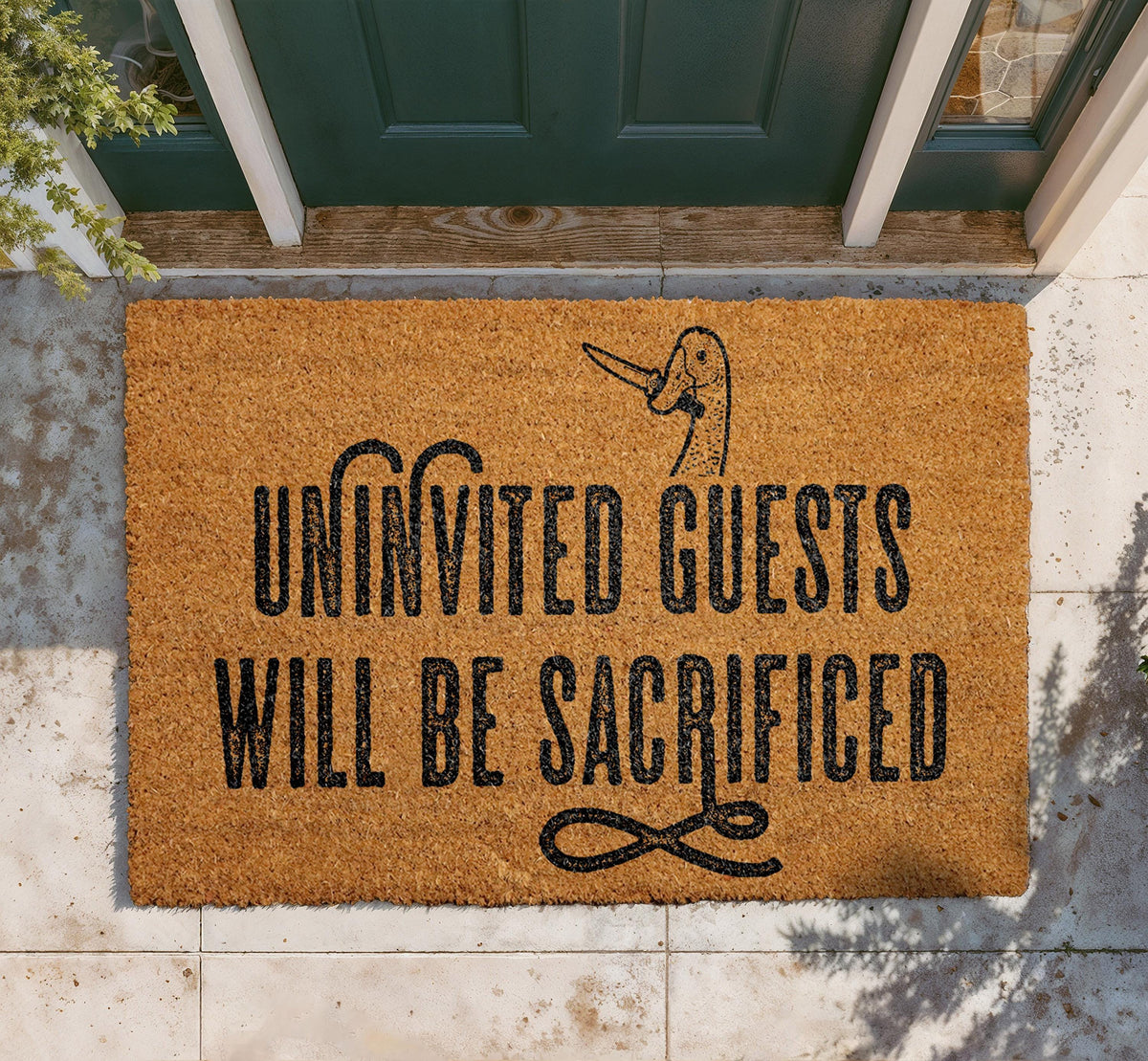Funny Duck Doormat, Uninvited Guests Will Be Sacrificed Welcome Mat