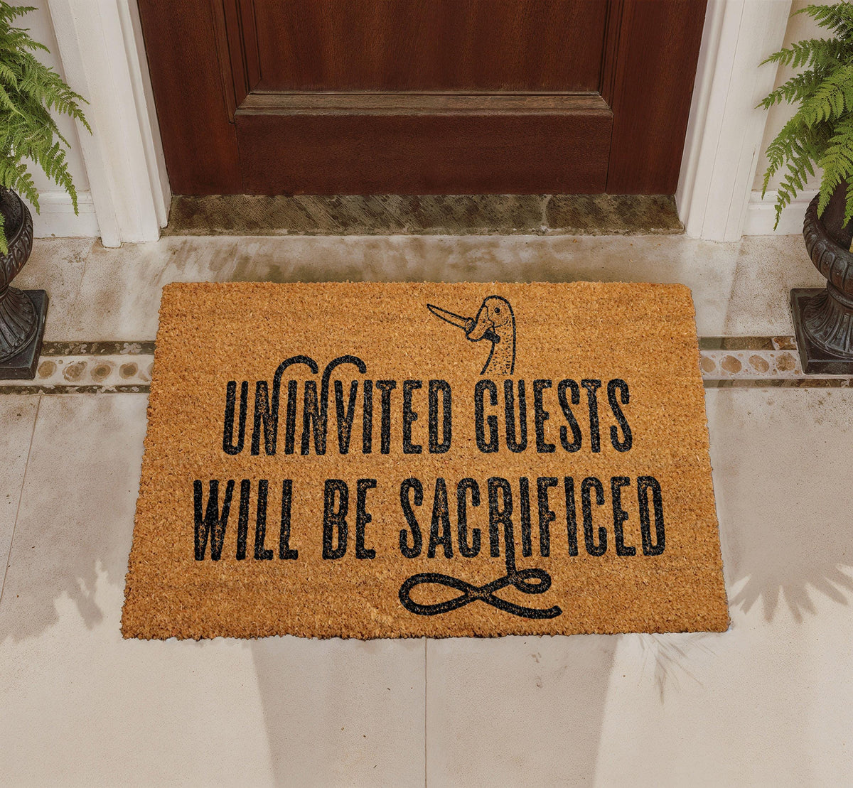 Funny Duck Doormat, Uninvited Guests Will Be Sacrificed Welcome Mat