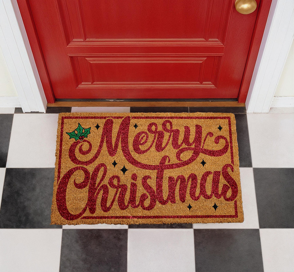 Merry Christmas Coir Doormat, Festive Welcome Mat, Outdoor Entryway Rug