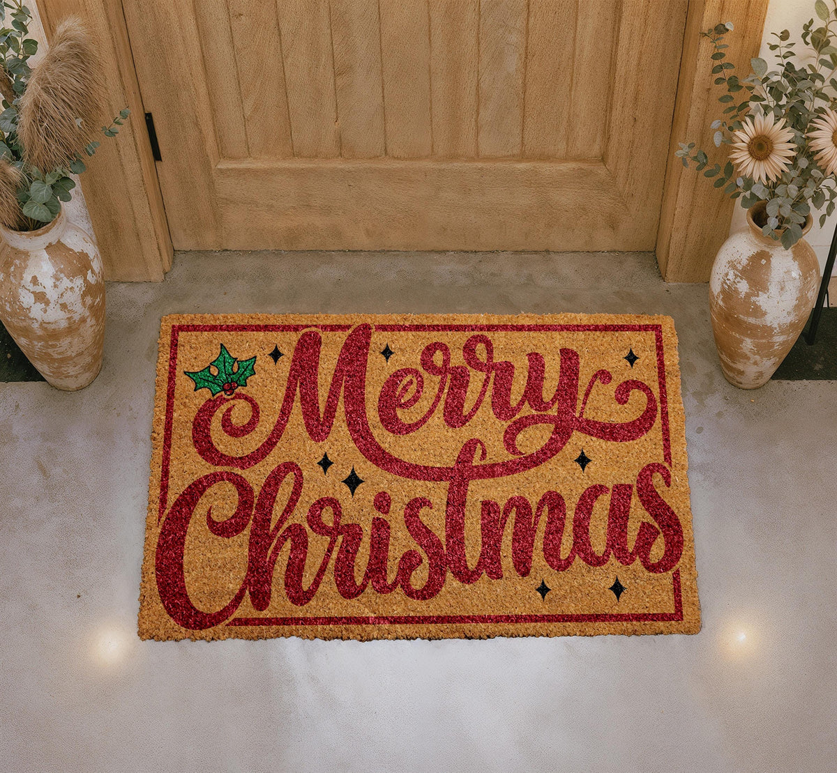 Merry Christmas Coir Doormat, Festive Welcome Mat, Outdoor Entryway Rug