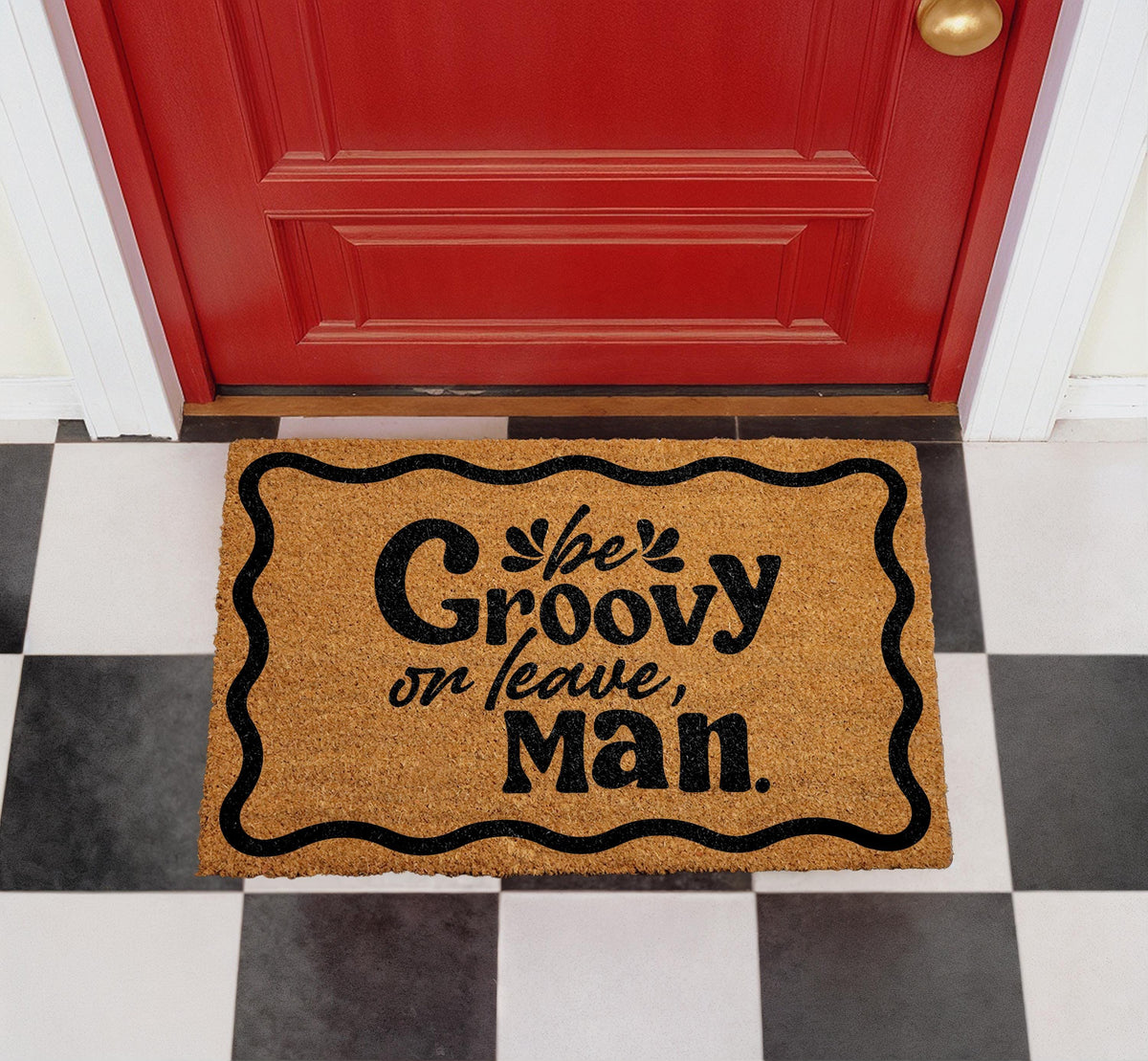 Be Groovy Or Leave Man Doormat, Retro 70s Style Coir Mat, Hippie Porch Decor