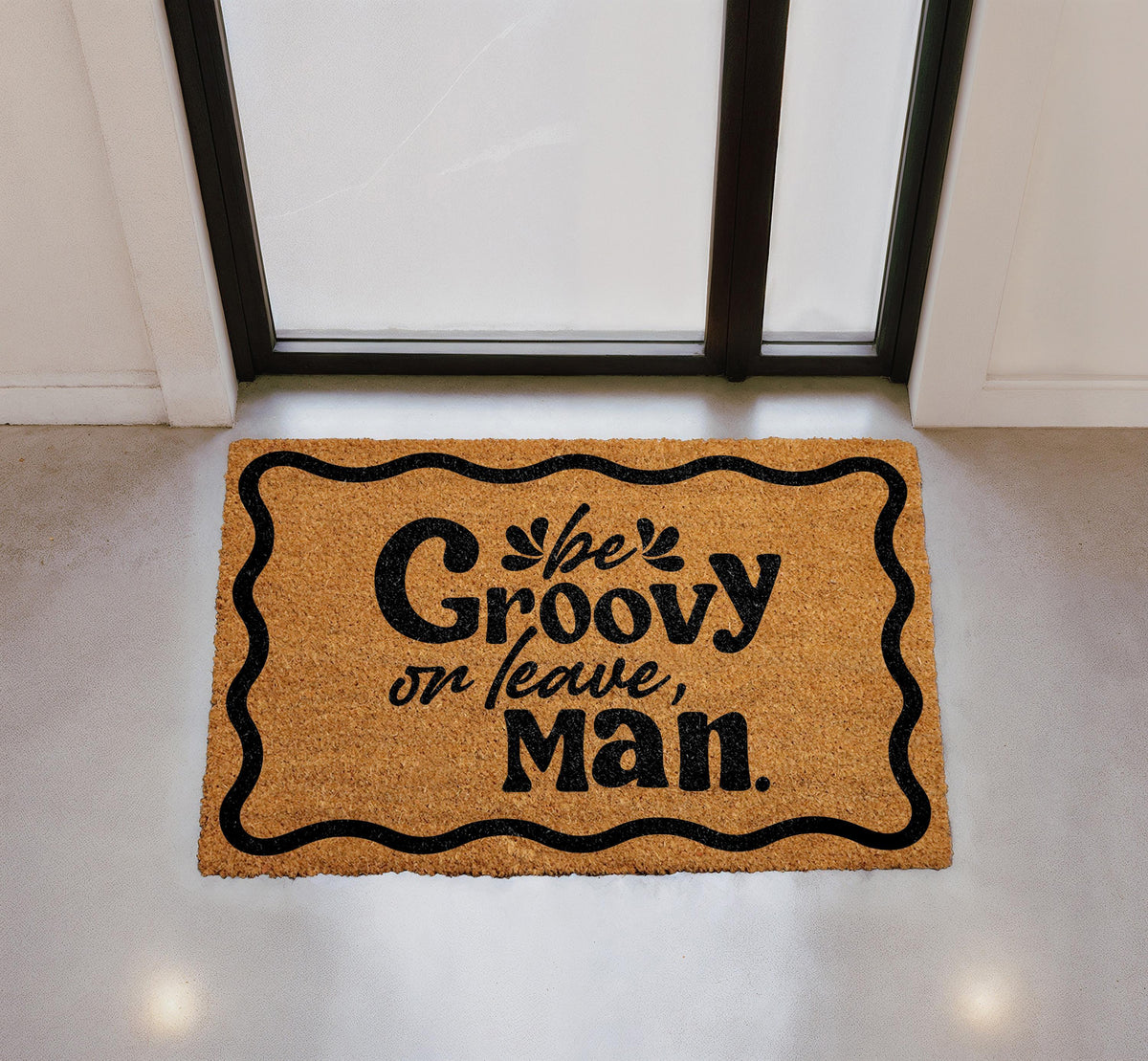 Be Groovy Or Leave Man Doormat, Retro 70s Style Coir Mat, Hippie Porch Decor