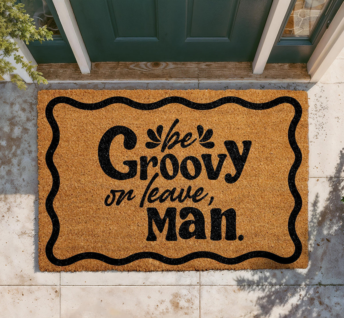 Be Groovy Or Leave Man Doormat, Retro 70s Style Coir Mat, Hippie Porch Decor