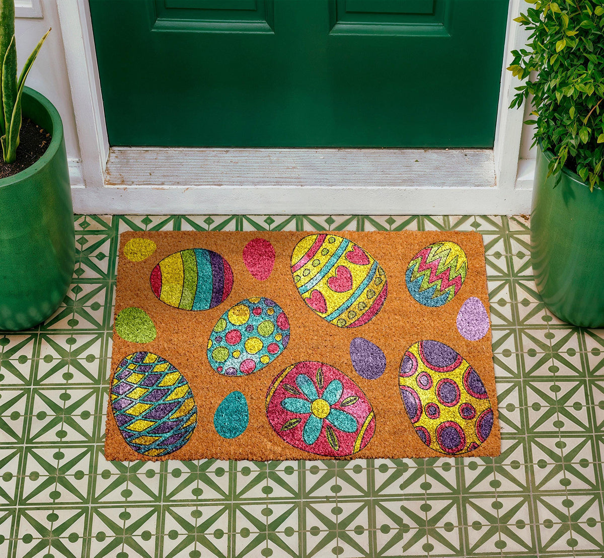 Personalized Easter Eggs Coir Doormat, Spring Welcome Mat, Housewarming Gift