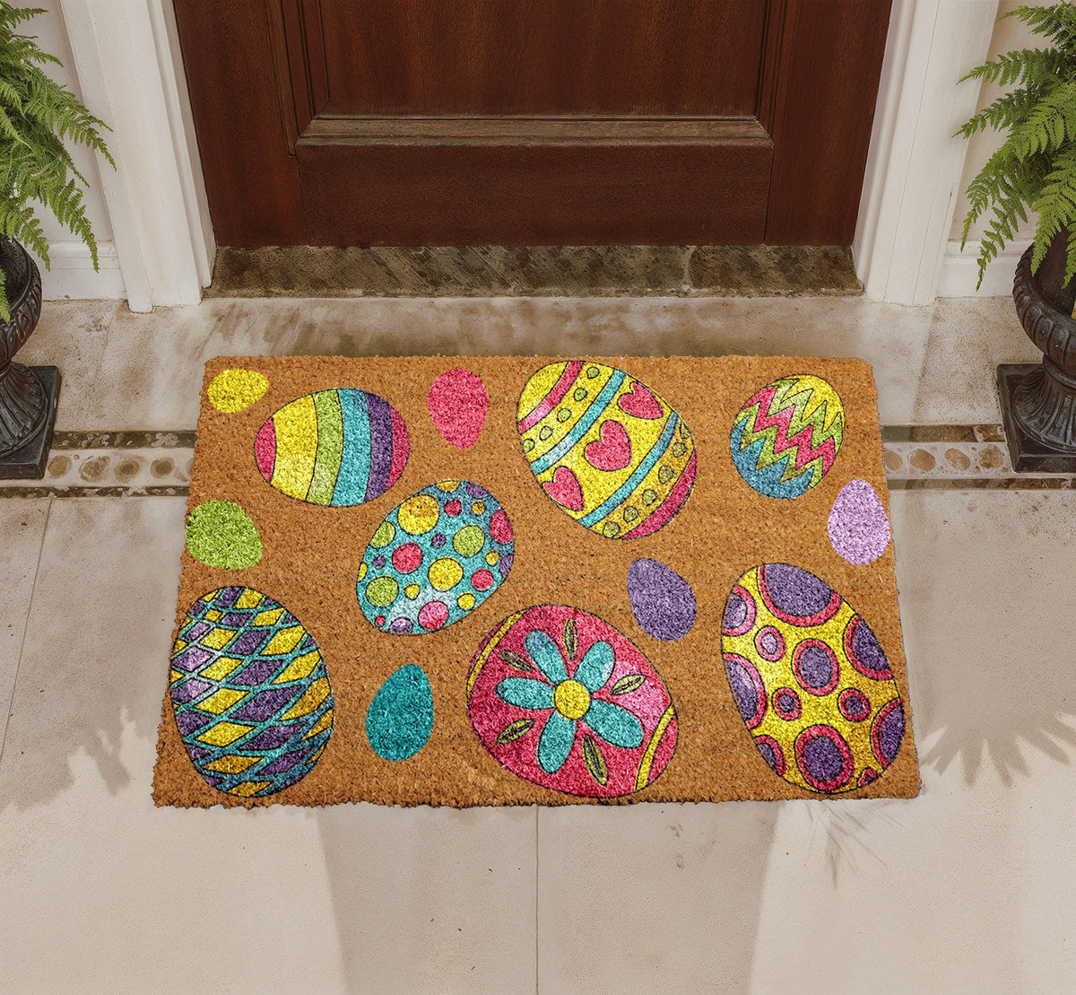 Personalized Easter Eggs Coir Doormat, Spring Welcome Mat, Housewarming Gift