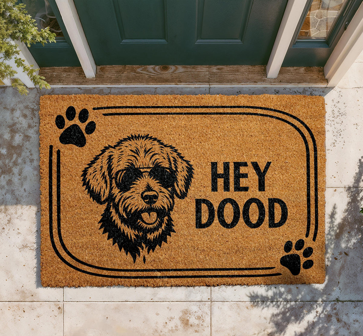 Hey Dood Dog Doormat, Natural Coir Welcome Mat, Pet Lover Entryway Rug