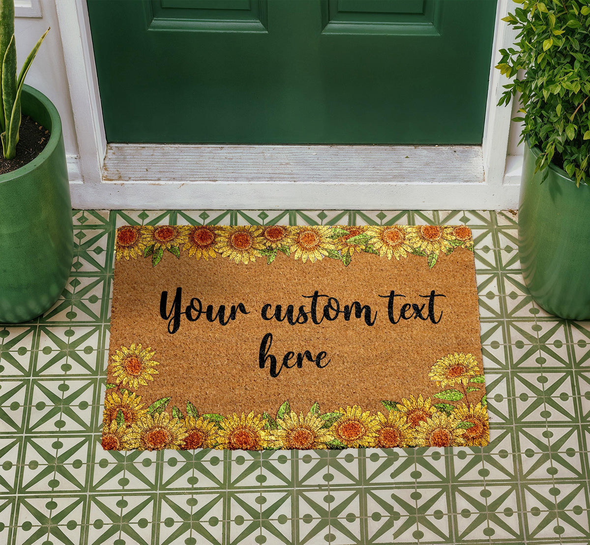 Personalized Sunflower Coir Doormat, Custom Welcome Mat, Rustic Farmhouse Entryway Rug