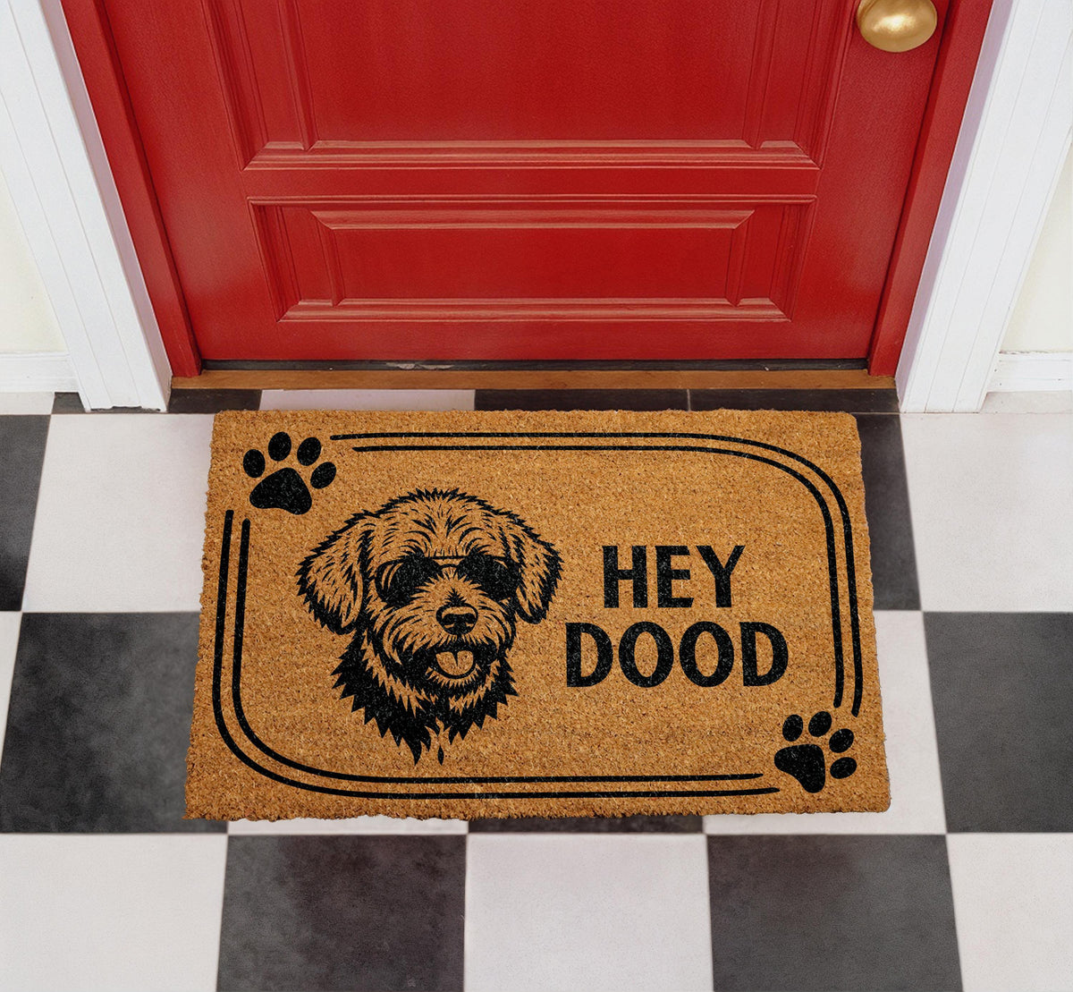Hey Dood Dog Doormat, Natural Coir Welcome Mat, Pet Lover Entryway Rug