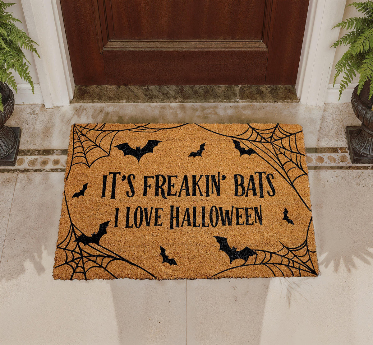 Halloween Bats Doormat, Spooky Season Welcome Mat, Natural Coir Entryway Decoration