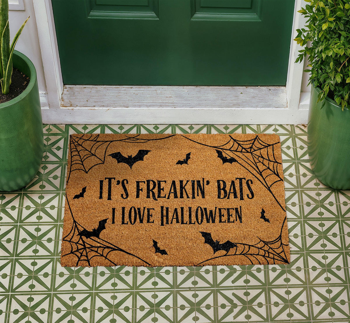 Halloween Bats Doormat, Spooky Season Welcome Mat, Natural Coir Entryway Decoration