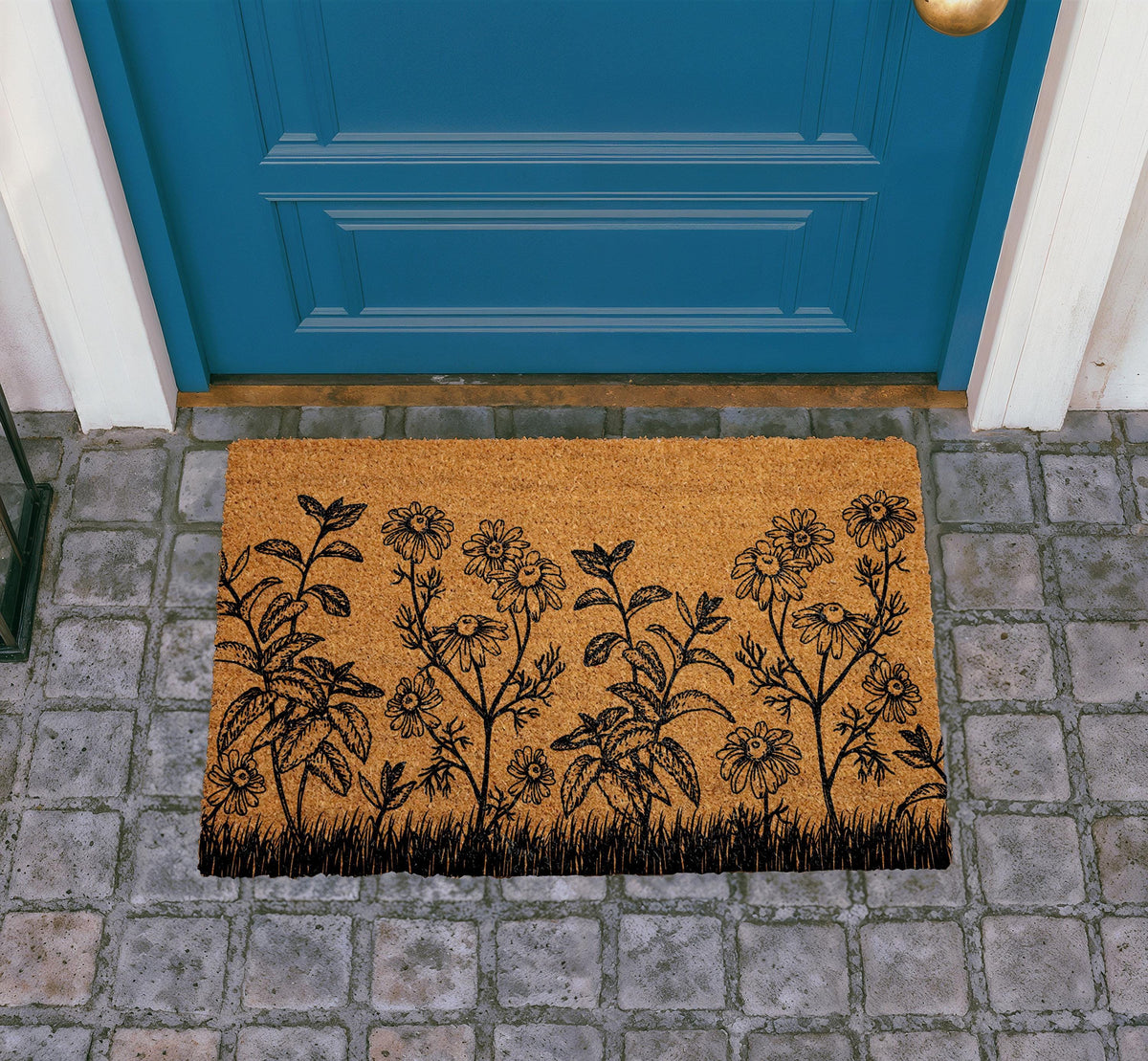 Personalized Floral Coir Doormat, Daisy Garden Welcome Mat (Custom Text)