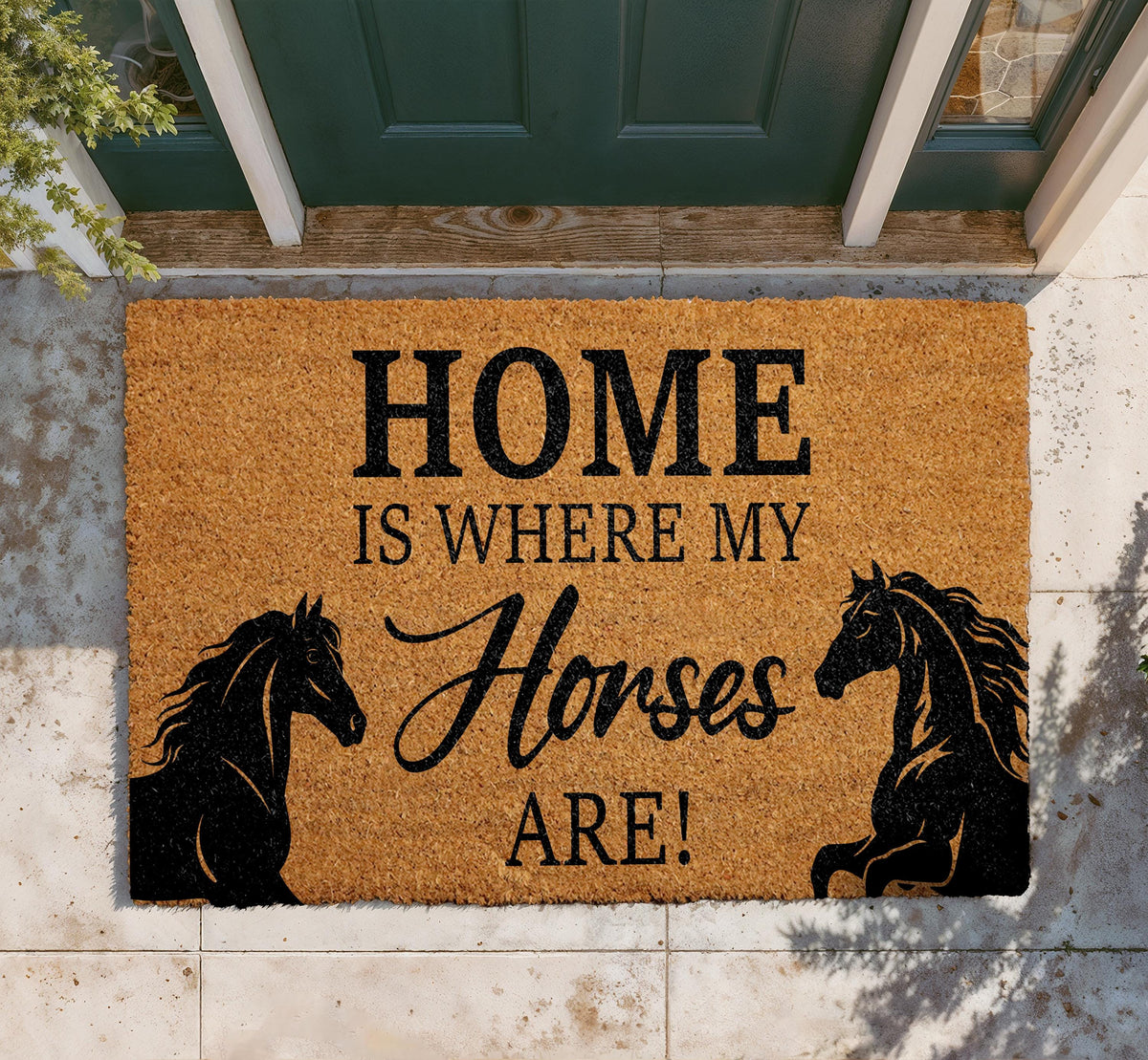 Natural Coir Doormat, Home Is Where My Horses Are, Equestrian Welcome Mat
