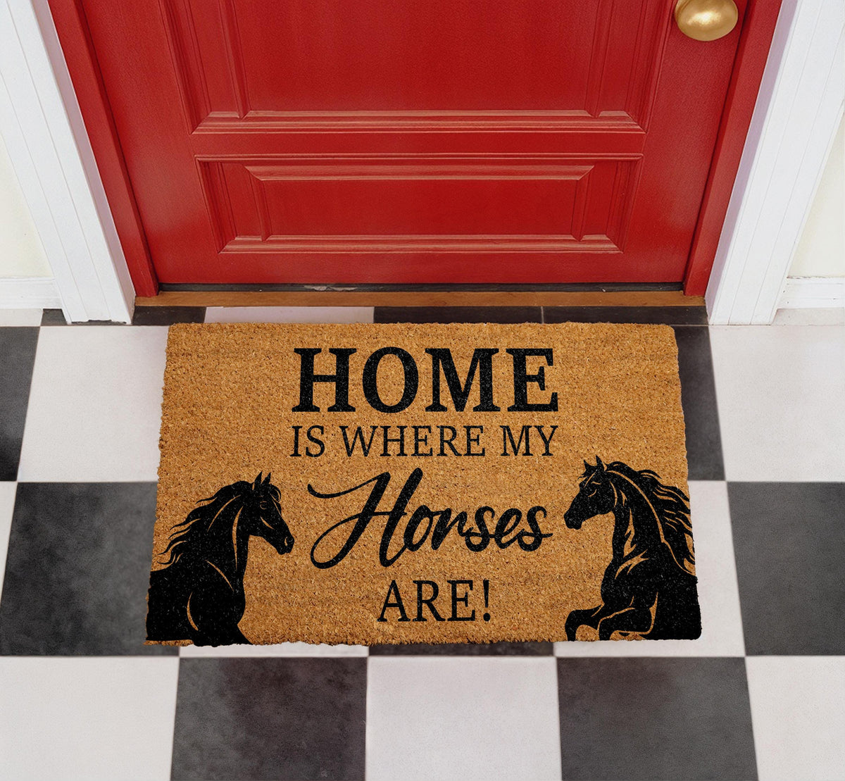 Natural Coir Doormat, Home Is Where My Horses Are, Equestrian Welcome Mat