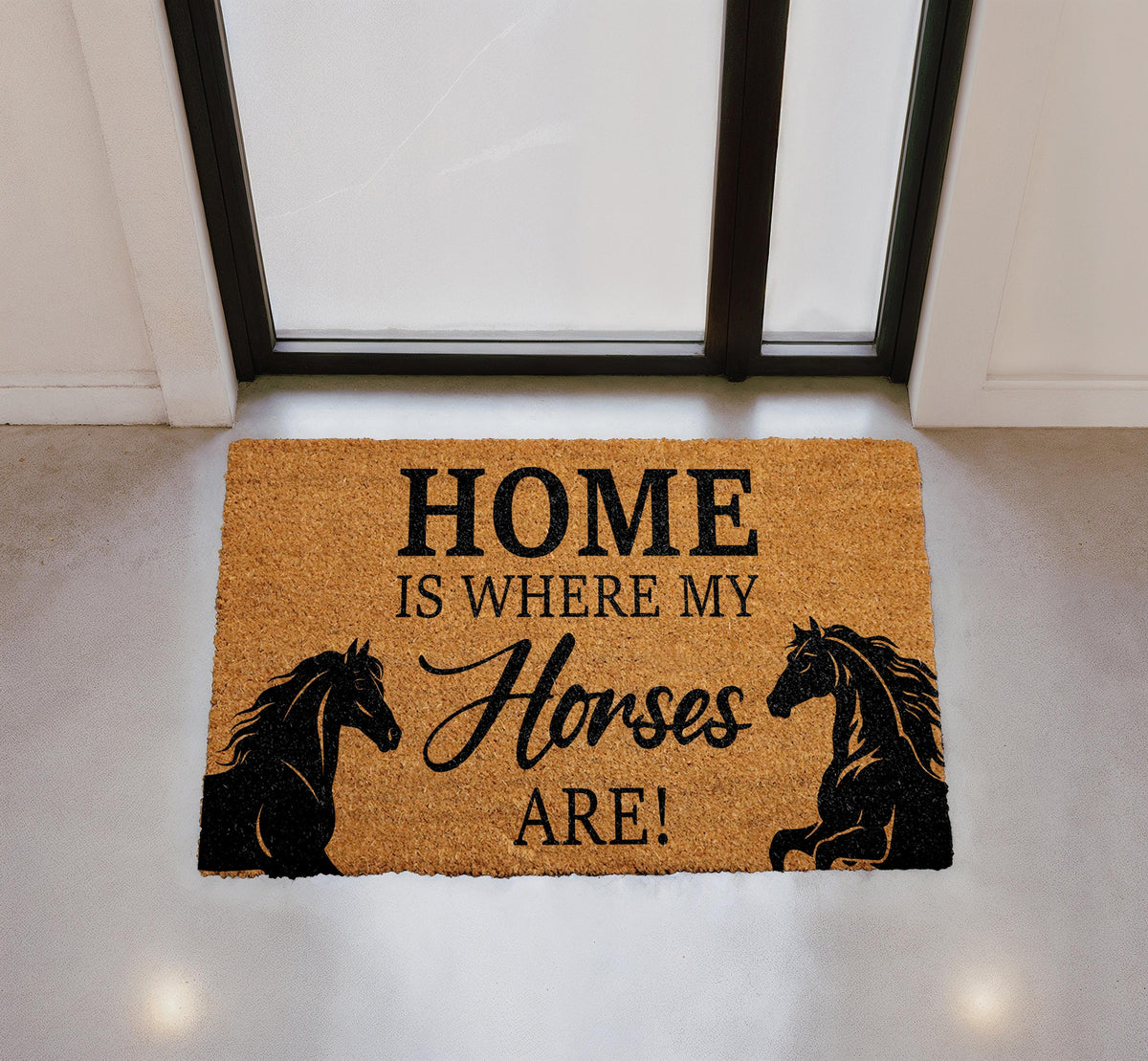 Natural Coir Doormat, Home Is Where My Horses Are, Equestrian Welcome Mat