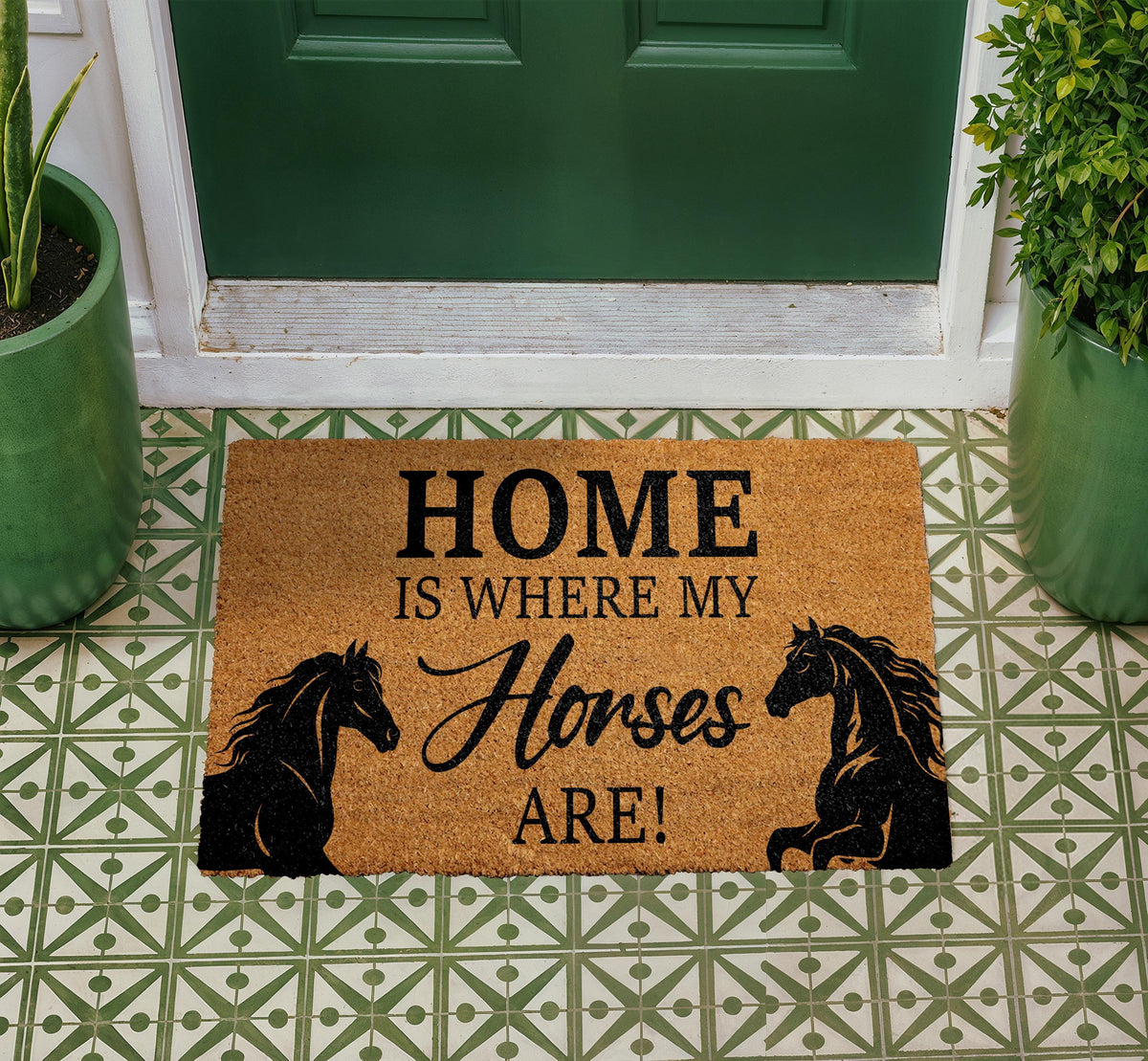 Natural Coir Doormat, Home Is Where My Horses Are, Equestrian Welcome Mat