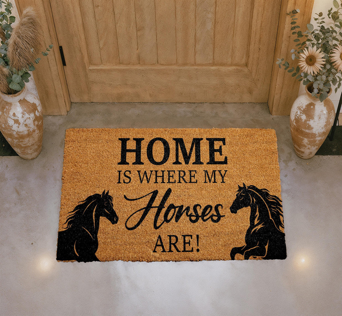 Natural Coir Doormat, Home Is Where My Horses Are, Equestrian Welcome Mat