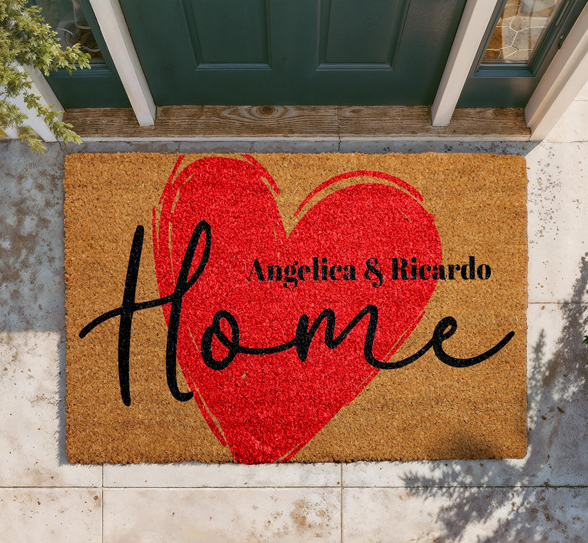 Personalized Coir Doormat, Custom Couple Names Welcome Mat, Romantic Home Entryway