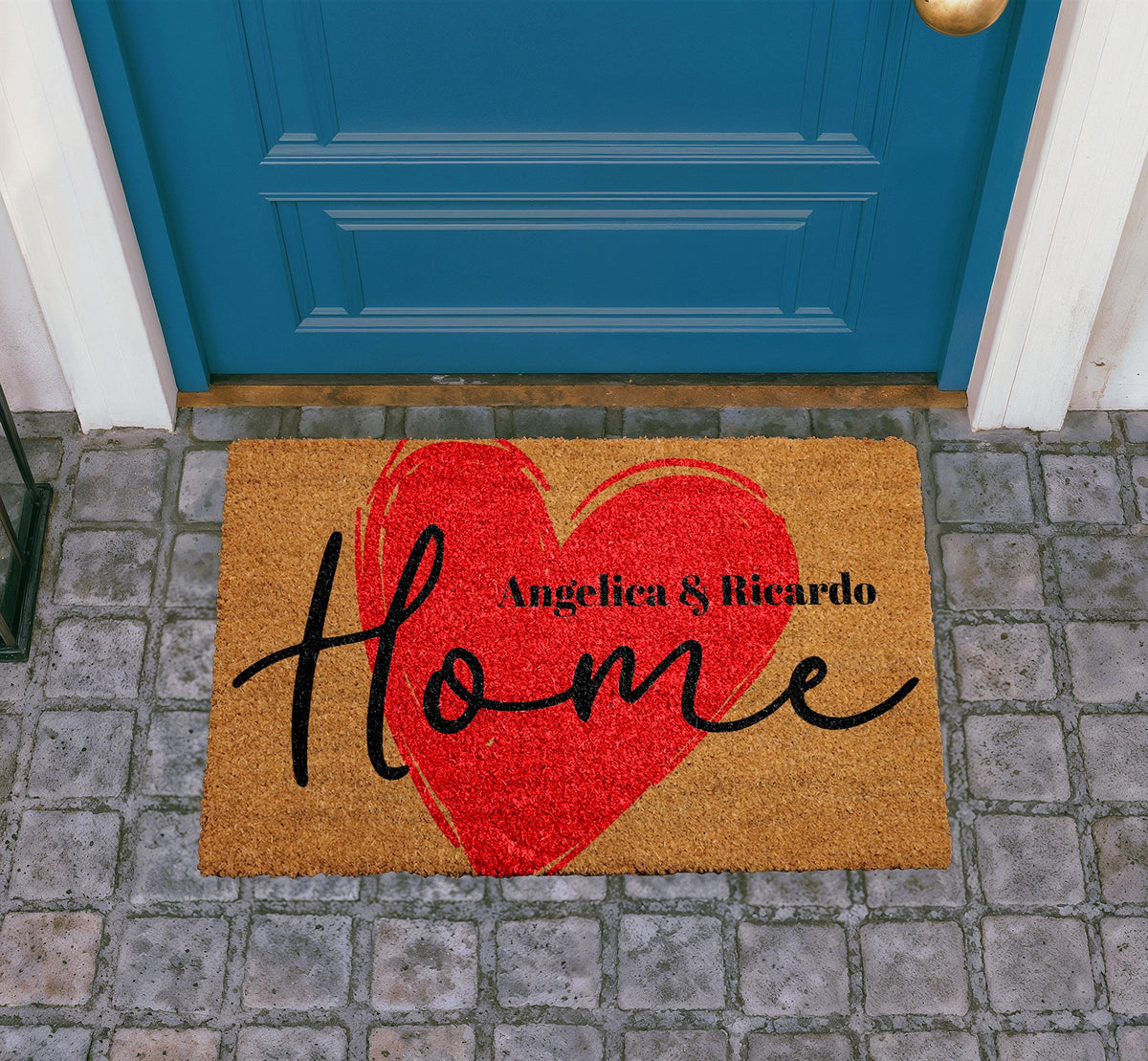 Personalized Coir Doormat, Custom Couple Names Welcome Mat, Romantic Home Entryway