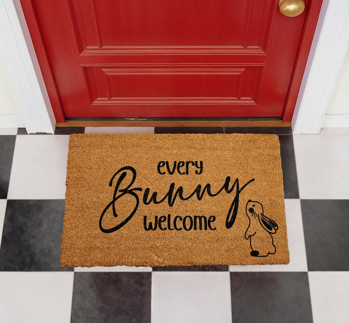 Every Bunny Welcome Doormat, Natural Coir Bunny Mat, Easter Porch Decor
