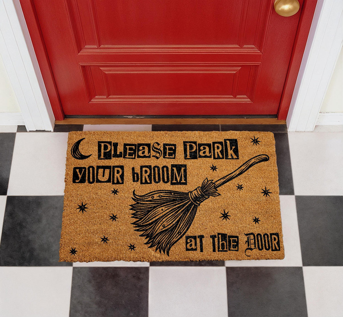 Witchy Broom Welcome Mat, Funny Halloween Doormat, Spooky Entryway Decor