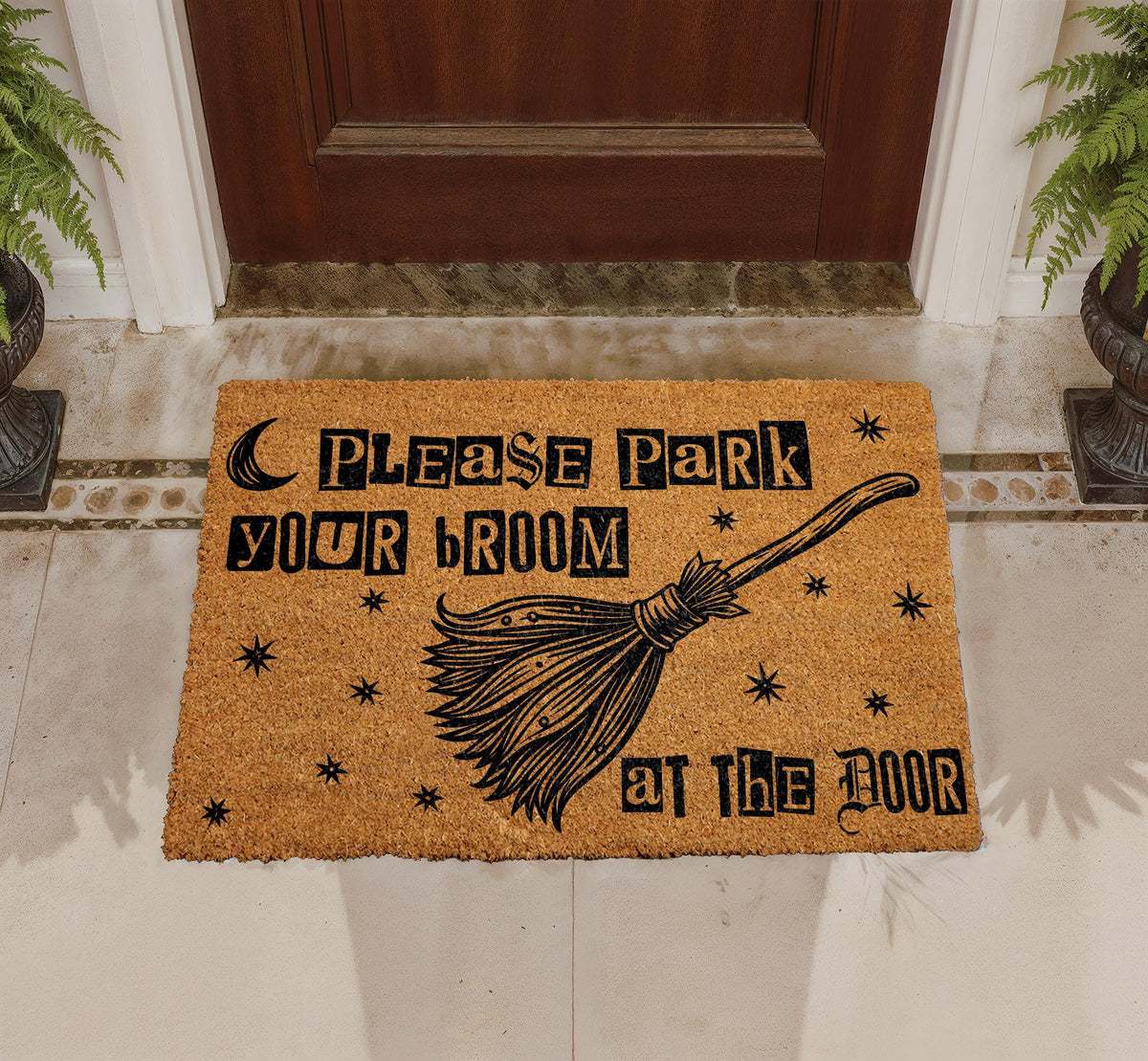 Witchy Broom Welcome Mat, Funny Halloween Doormat, Spooky Entryway Decor