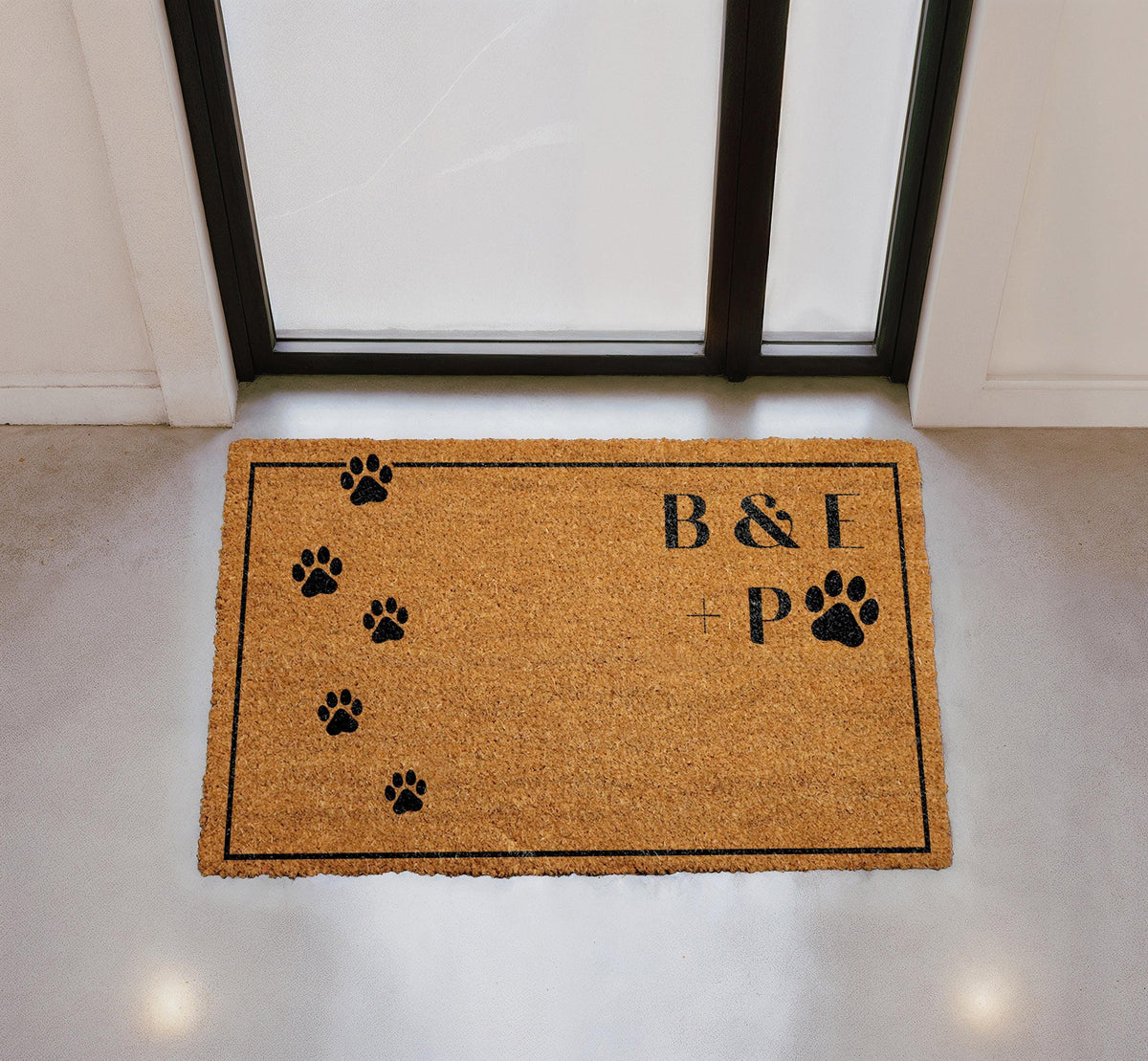 Personalized Coir Doormat, Custom Pet Paw Print Welcome Mat, Family Initials Entry Rug