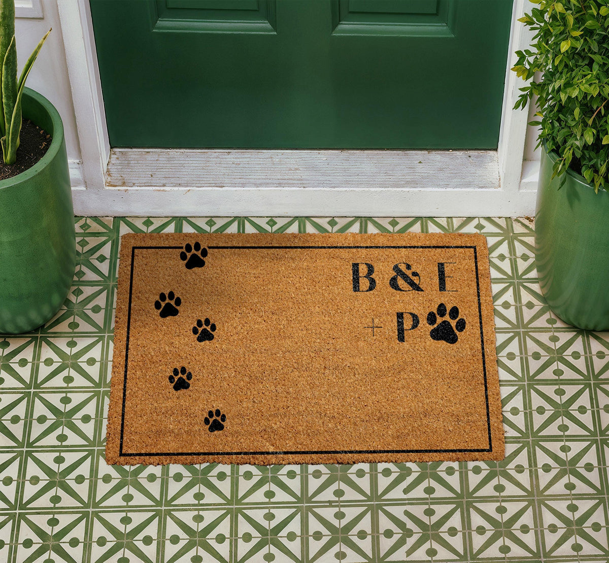 Personalized Coir Doormat, Custom Pet Paw Print Welcome Mat, Family Initials Entry Rug