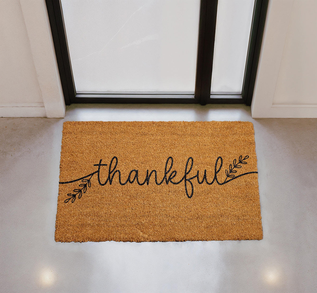 Thankful Doormat, Rustic Farmhouse Entryway Rug, Natural Coir Mat