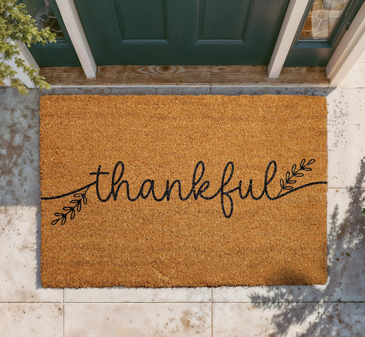 Thankful Doormat, Rustic Farmhouse Entryway Rug, Natural Coir Mat