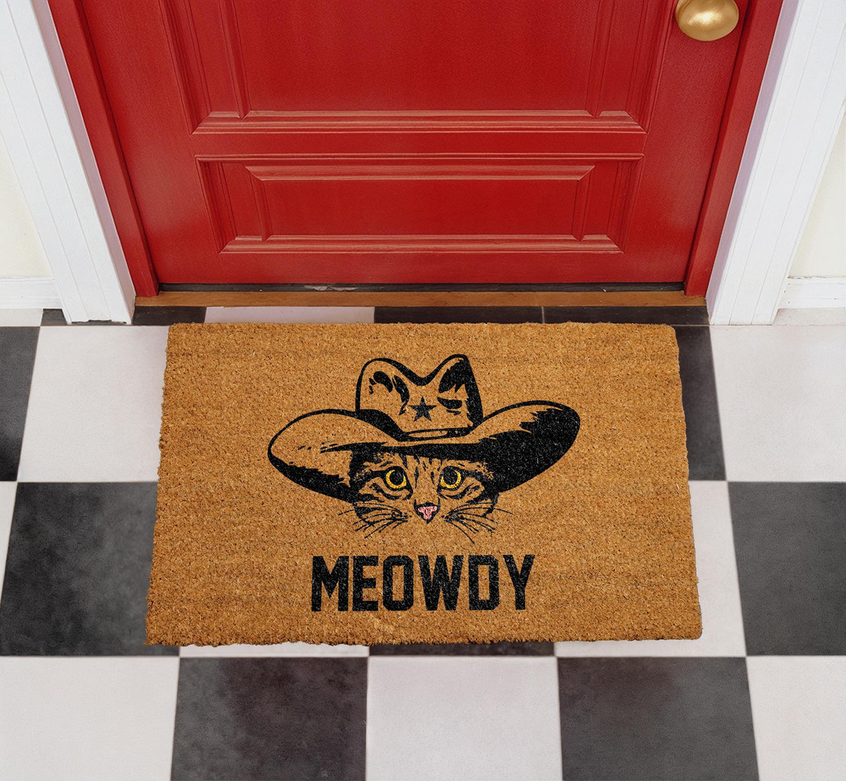 Meowdy Cowboy Cat Doormat, Funny Western Welcome Mat, Cat Lover Gift