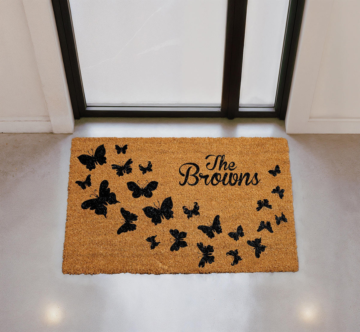 Personalized Butterfly Coir Doormat, Custom Family Name Welcome Mat