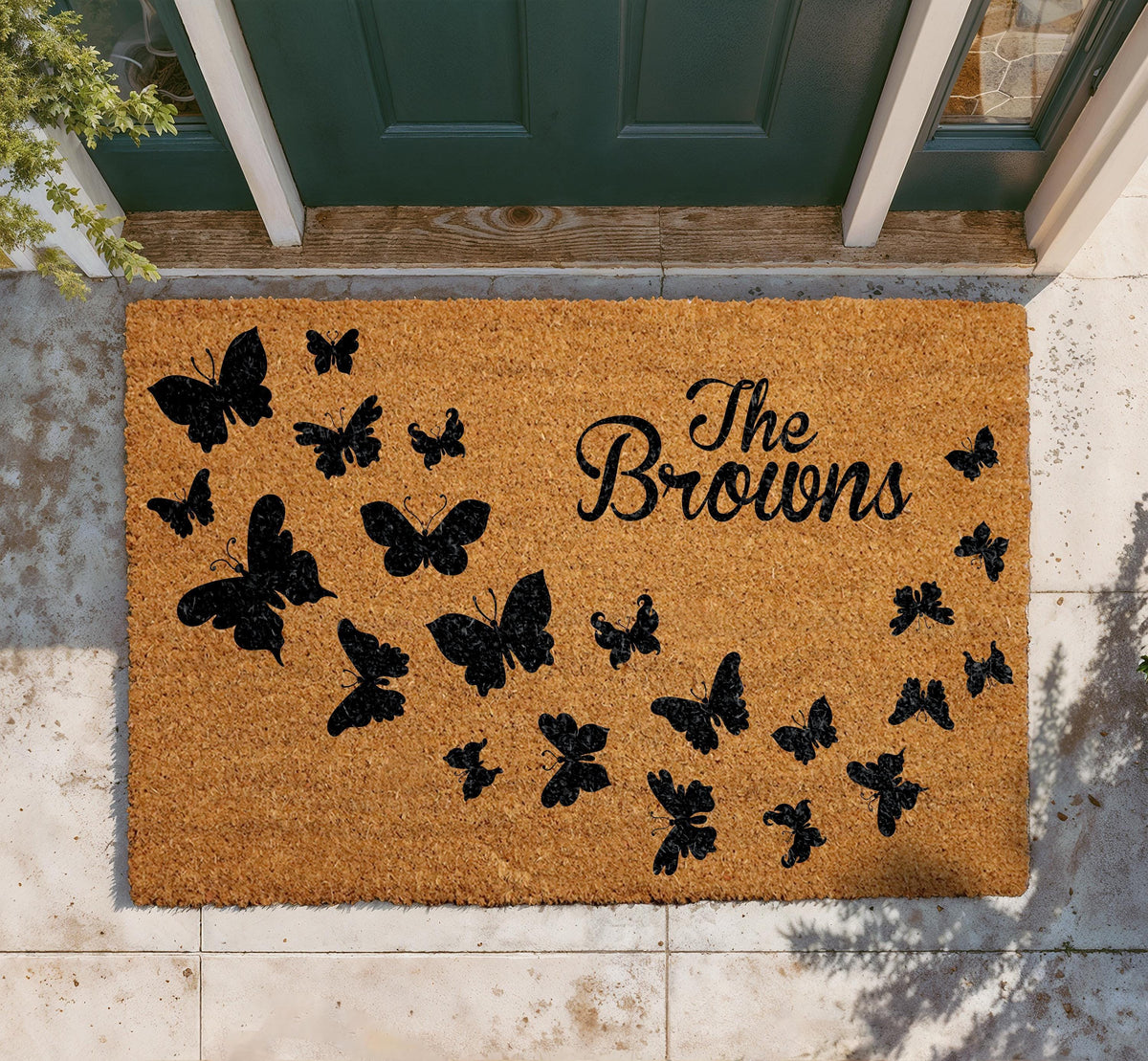 Personalized Butterfly Coir Doormat, Custom Family Name Welcome Mat