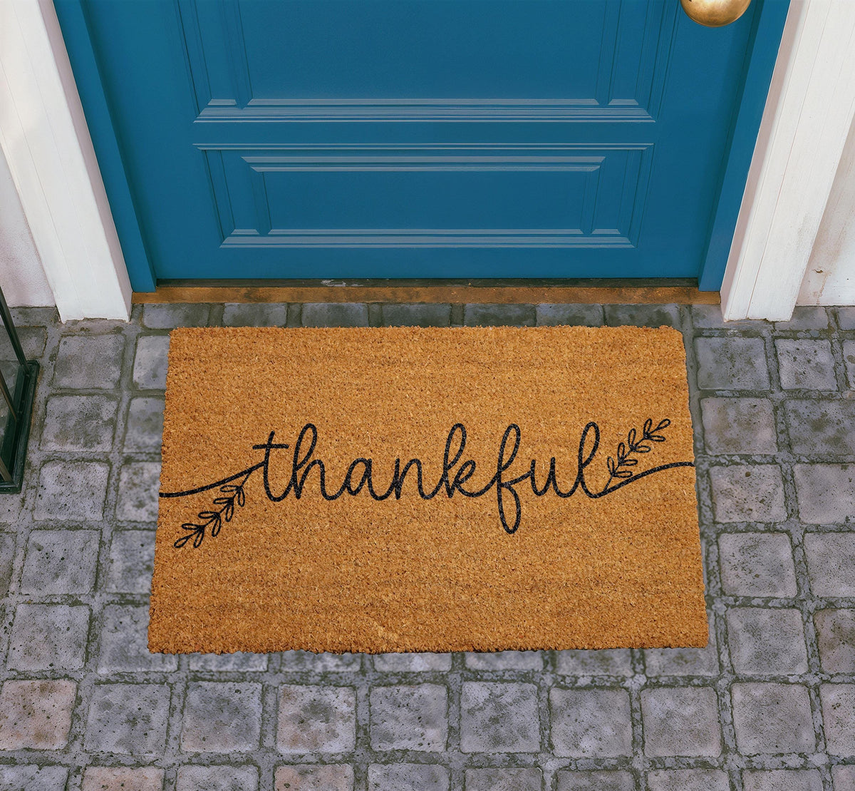 Thankful Doormat, Rustic Farmhouse Entryway Rug, Natural Coir Mat