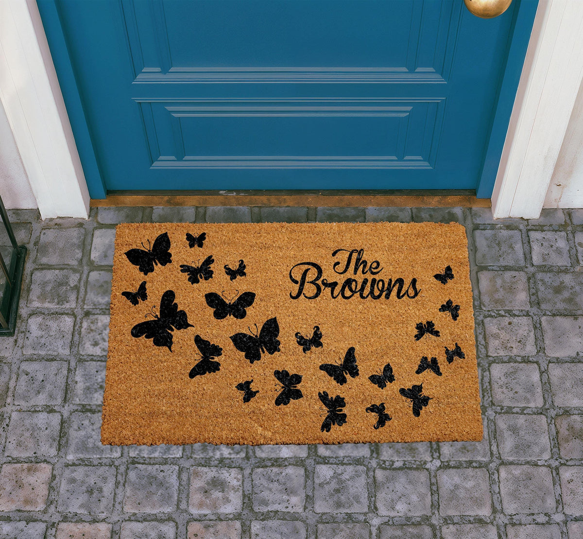 Personalized Butterfly Coir Doormat, Custom Family Name Welcome Mat