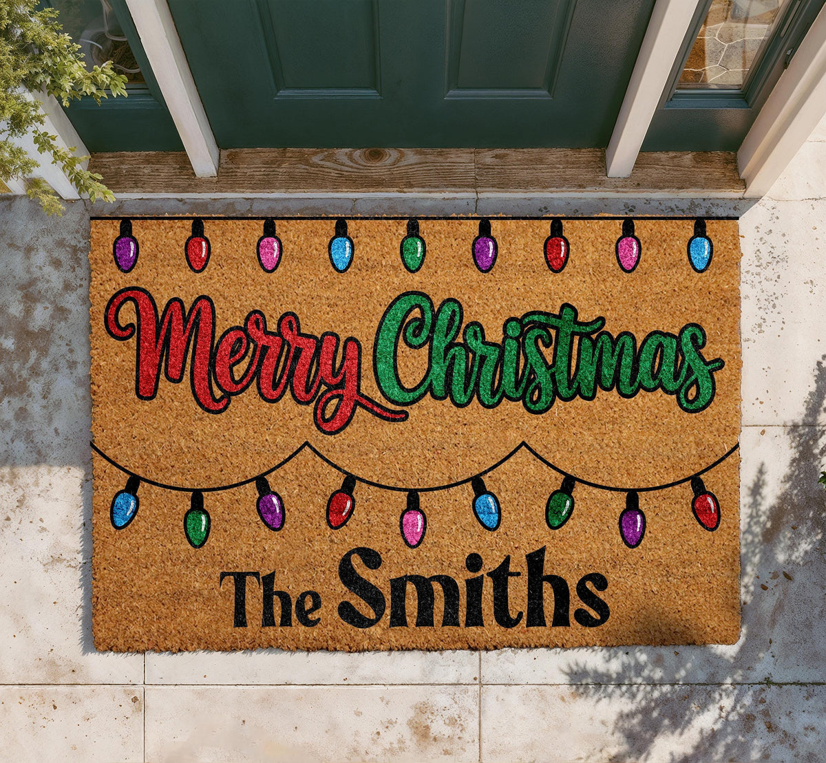 Personalized Christmas Doormat, Custom Family Name Welcome Mat, Coir Outdoor Rug