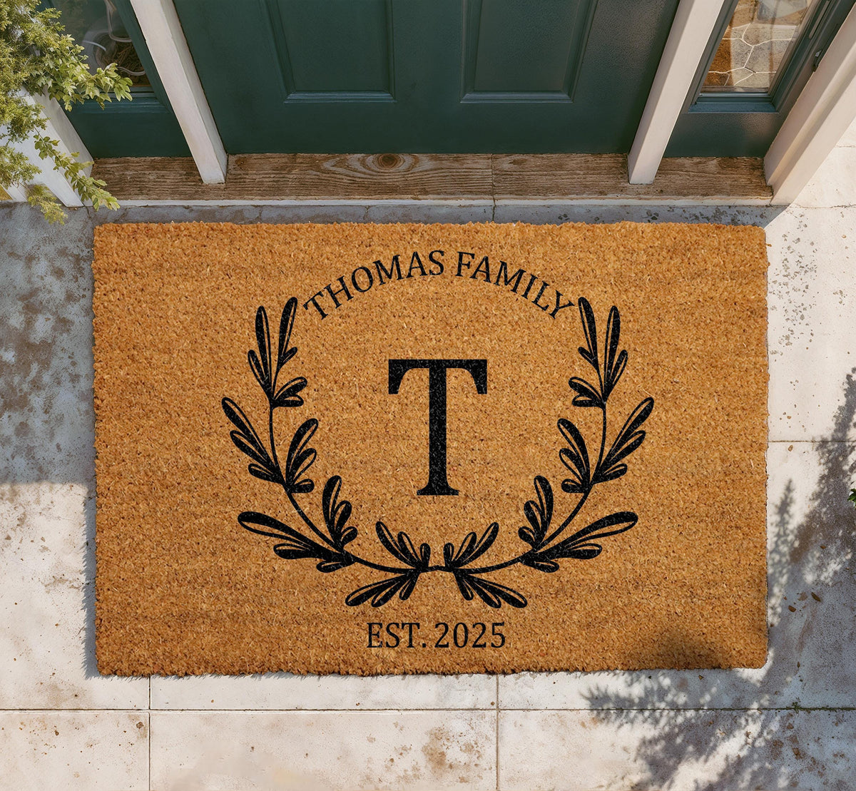 Personalized Family Name Doormat, Custom Monogram Welcome Mat, Natural Coir Rug