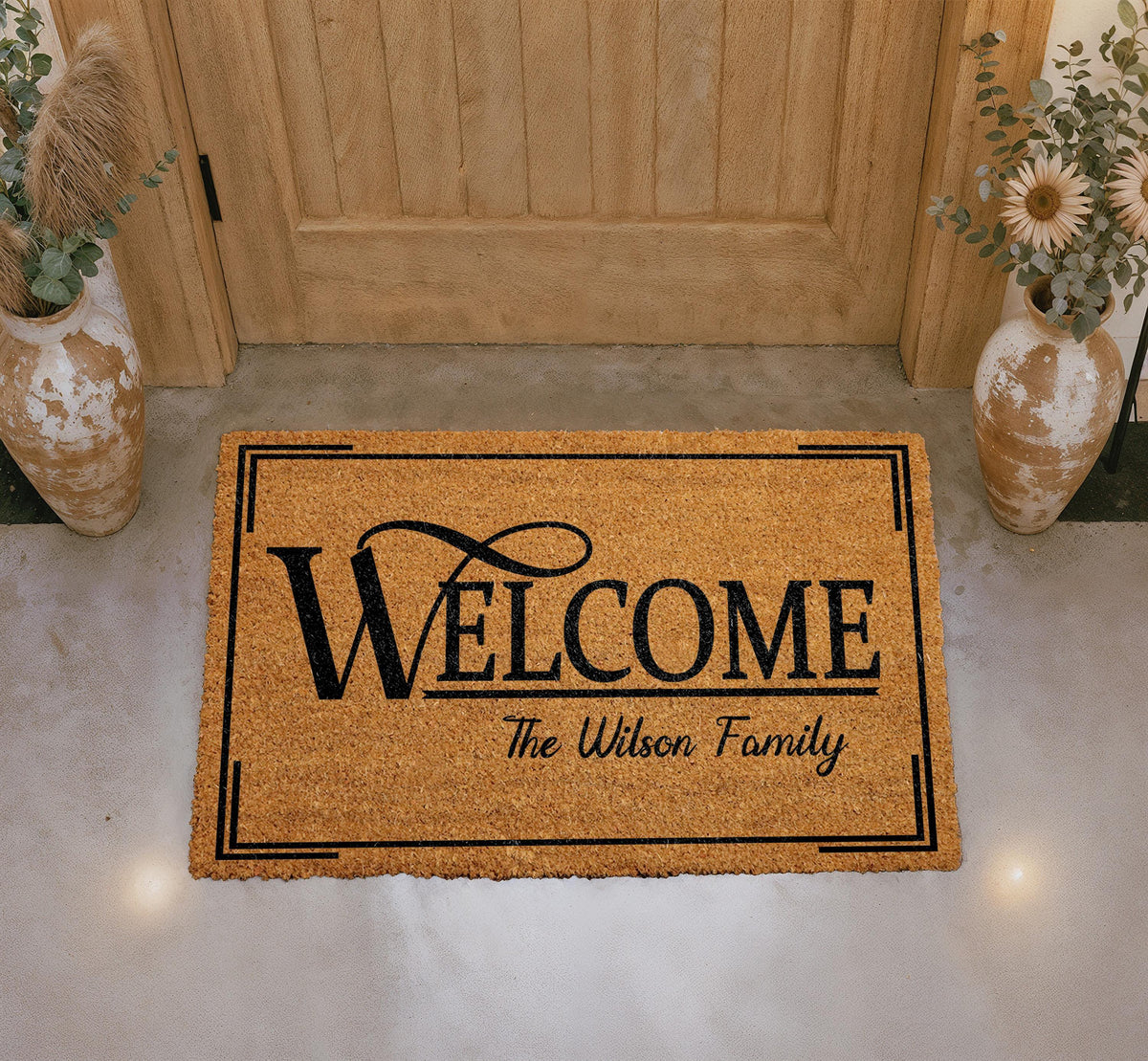 Personalized Coir Doormat, Custom Family Welcome Mat, Natural Fiber Entryway Rug