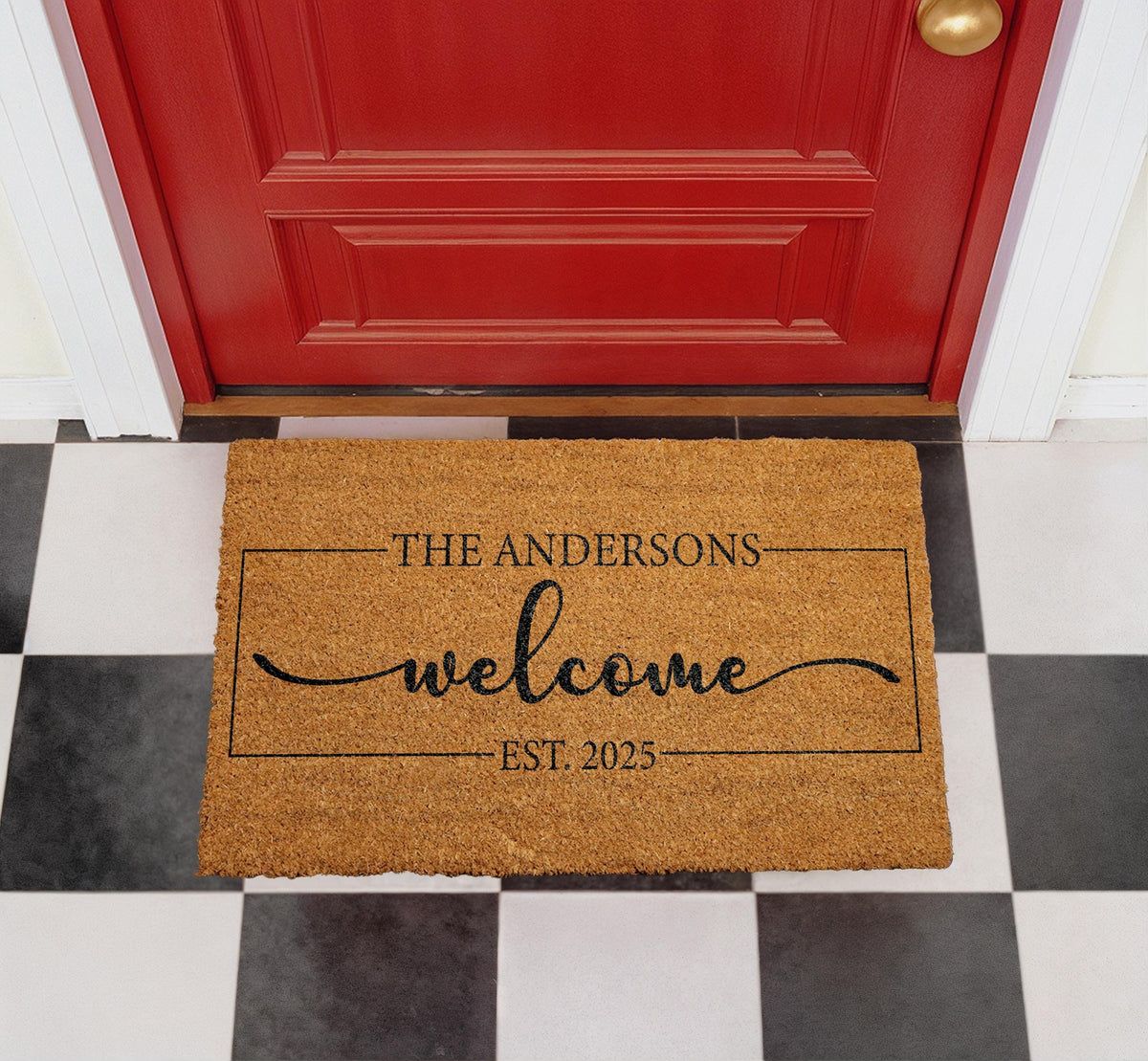 Personalized Coir Welcome Doormat, Custom Family Name, Entryway Mat (18"x30")