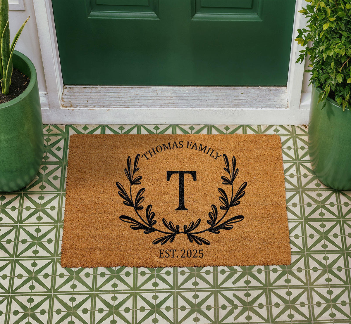 Personalized Family Name Doormat, Custom Monogram Welcome Mat, Natural Coir Rug