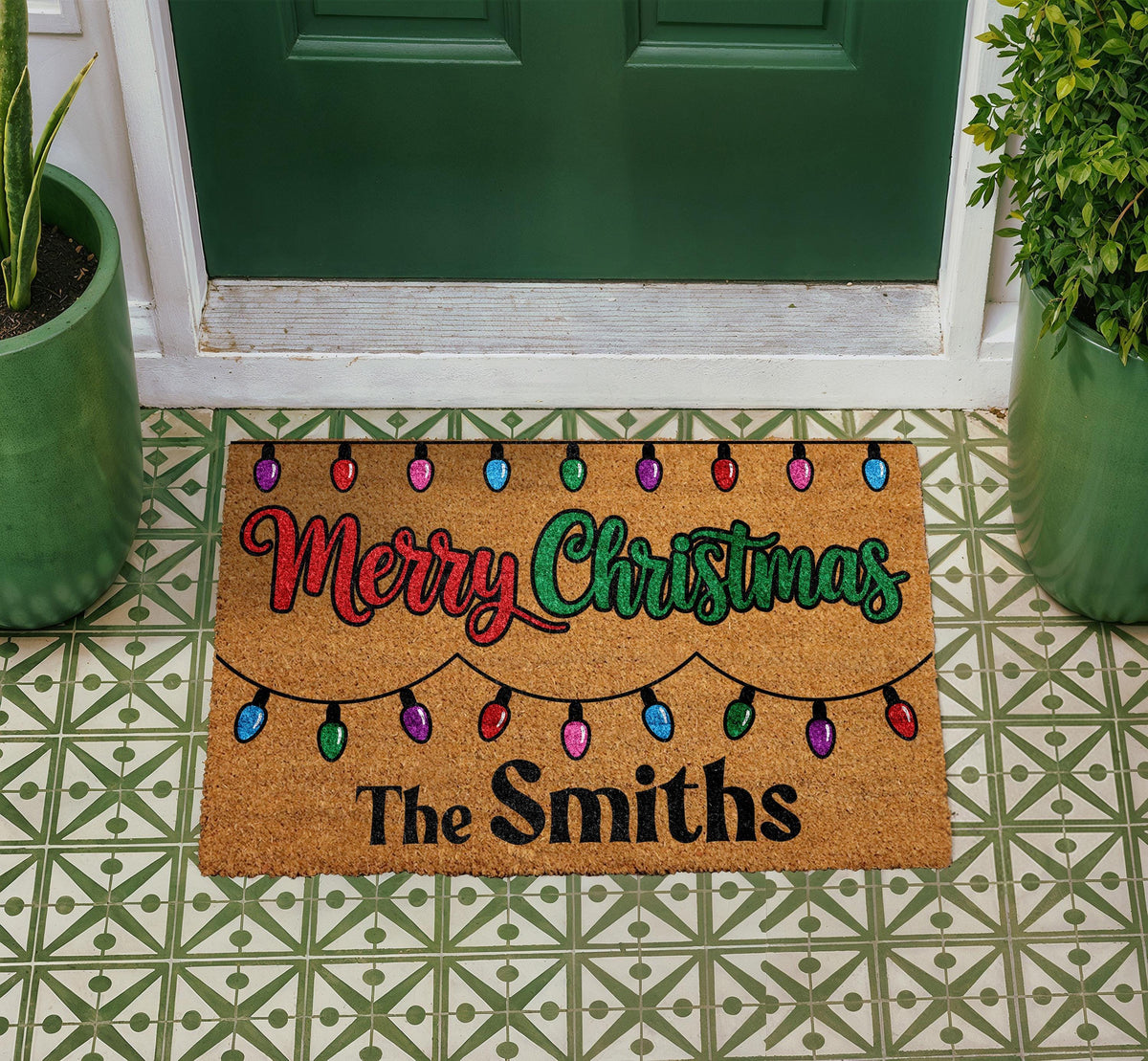 Personalized Christmas Doormat, Custom Family Name Welcome Mat, Coir Outdoor Rug