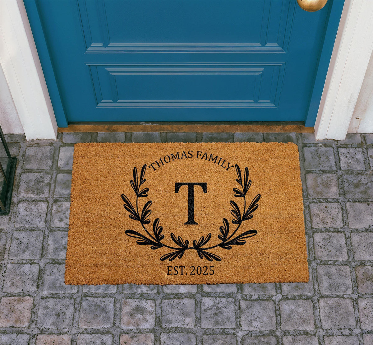 Personalized Family Name Doormat, Custom Monogram Welcome Mat, Natural Coir Rug