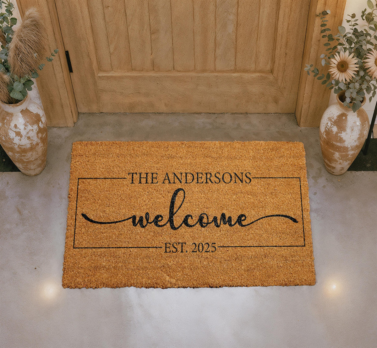 Personalized Coir Welcome Doormat, Custom Family Name, Entryway Mat (18"x30")